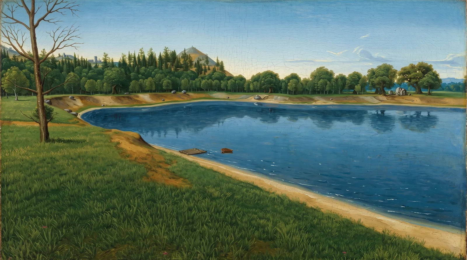 Lake Alder's sandy shore under a clear sky