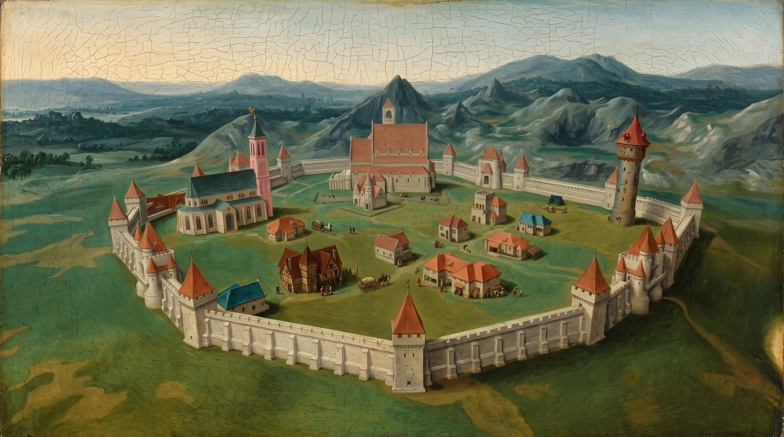 The walled town seen from the air